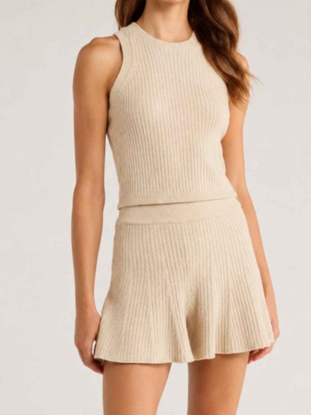 Ugg L Set Elaenia Tank Lite & Jodee Shorts Lite Beige San Ribbed NEW NWT $142